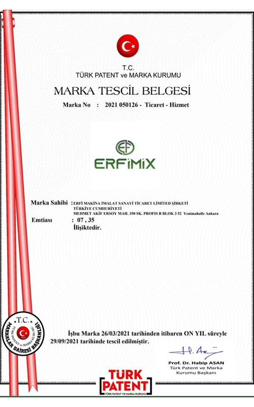 Marka Tescil Belgesi Erfimix Sertifikası