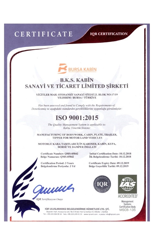 ISO 9001:2015 Sertifikası