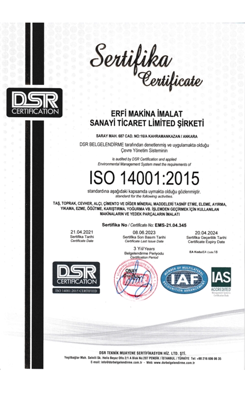 ISO 14001:2015 Sertifikası