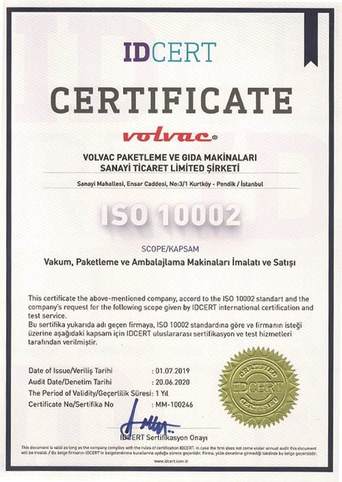 ISO10002 Sertifikası
