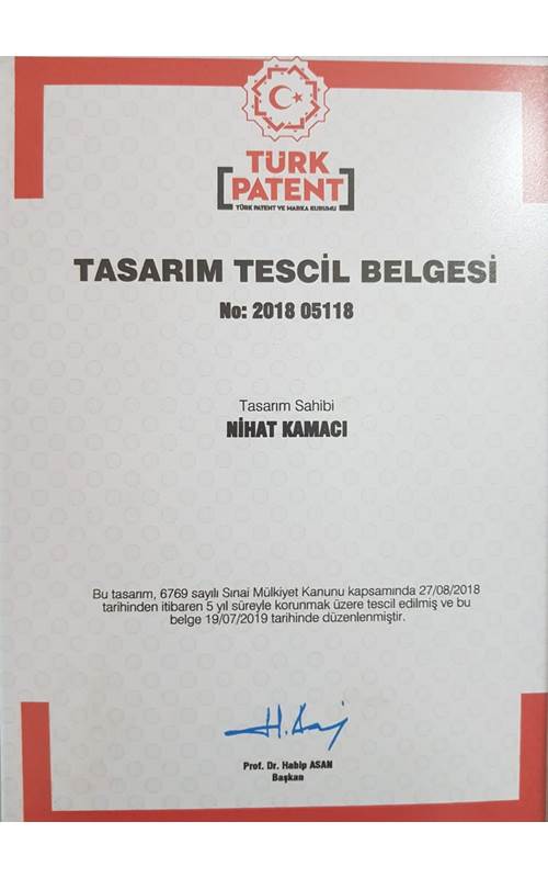 Kamtek Makina - Tasarım Tescil Belgesi Sertifikası