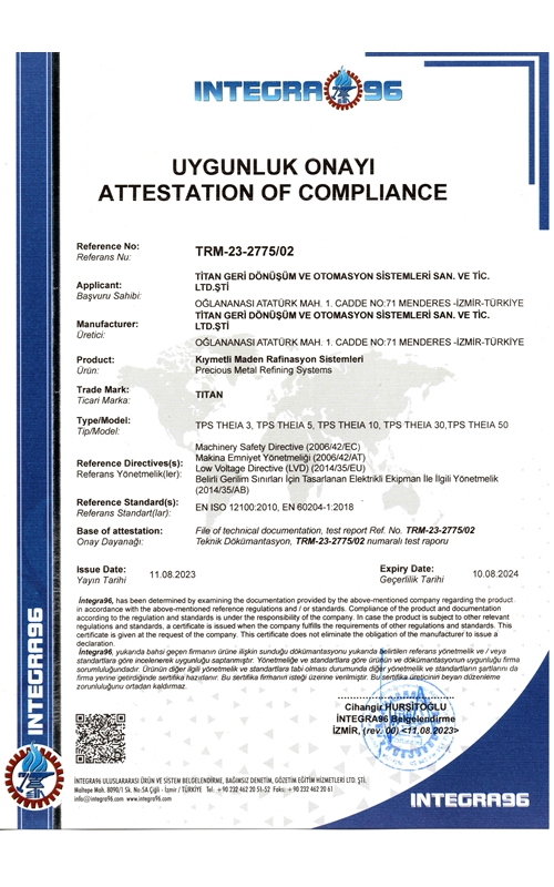 CE Rafinasyon Sistemleri Sertifikası