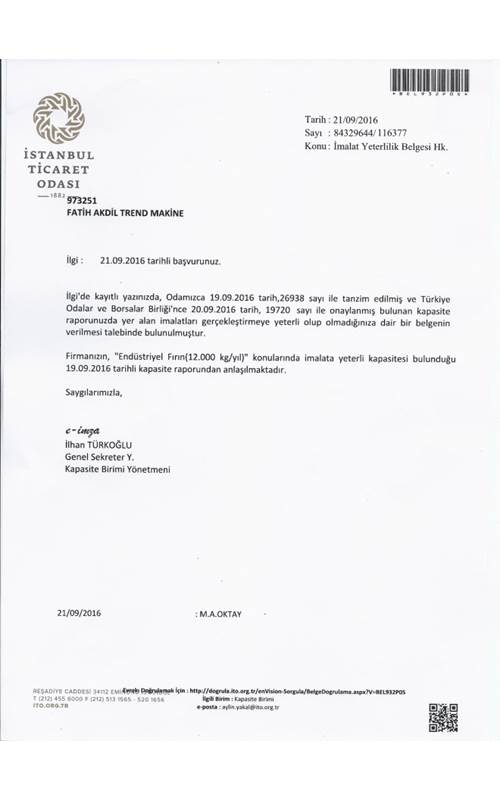 Trend Makina İmalat Yeterlilik Belgesi  Sertifikası