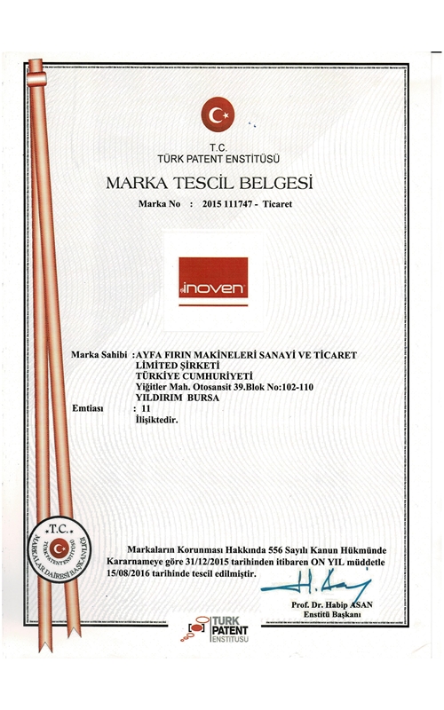 INOVEN Brand Certificate