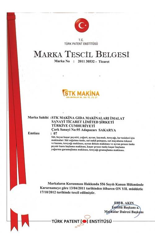 STK Makina - Marka Tescil