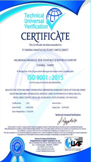 ISO 9001-2015 Belgesi - İFT Makina 