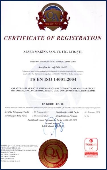 ISO 14000 Belgesi - DBF Makina