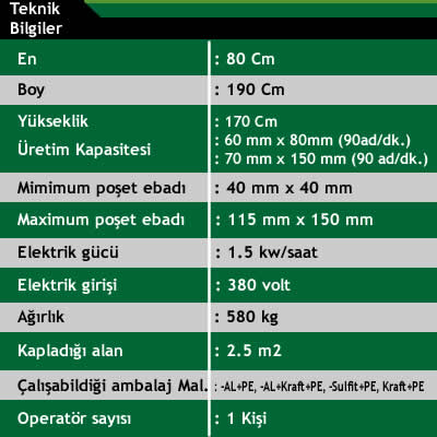 Islak mendil makinası özellikleri